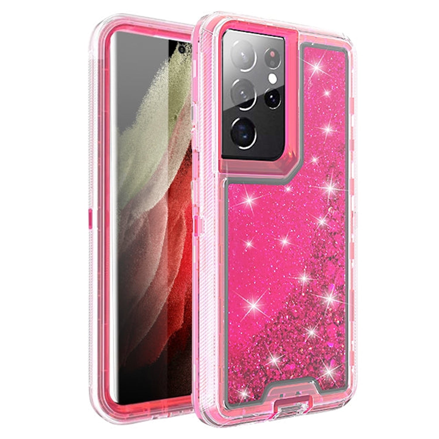 Samsung Galaxy S21 Ultra Transparent Floating Glitter Heavy Duty Case