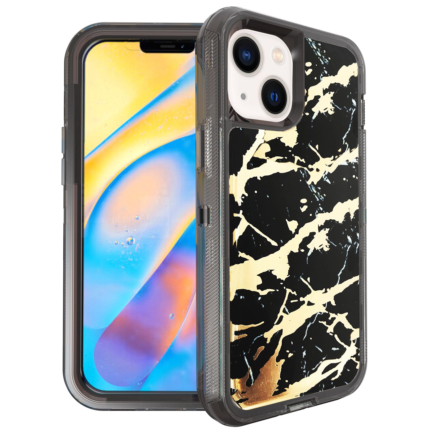 iPhone 14/13 Anti-Shock durable protective TPU heavy duty marble case-Black