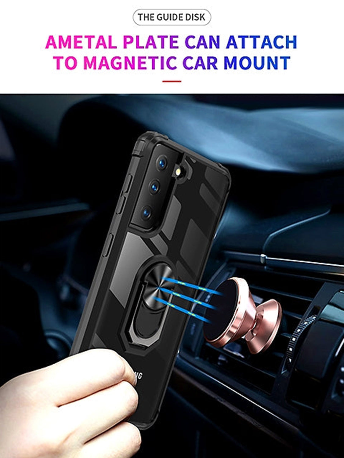 Samsung Galaxy S21 Ultra Magnetic GPS Car Mount Phone Holder Case with Transparent Back