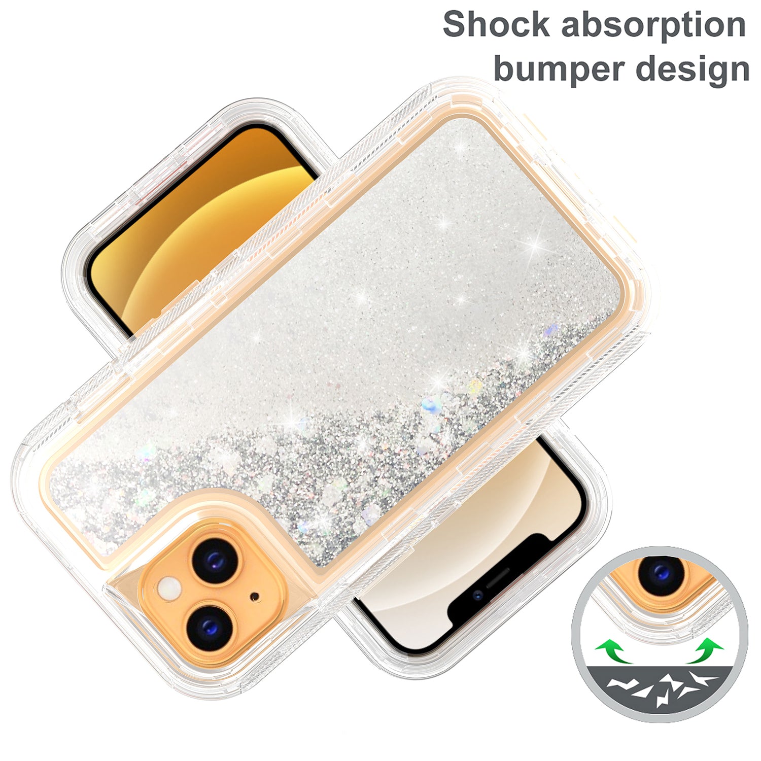 iPhone 14/13 Transparent Floating Glitter Heavy Duty Case