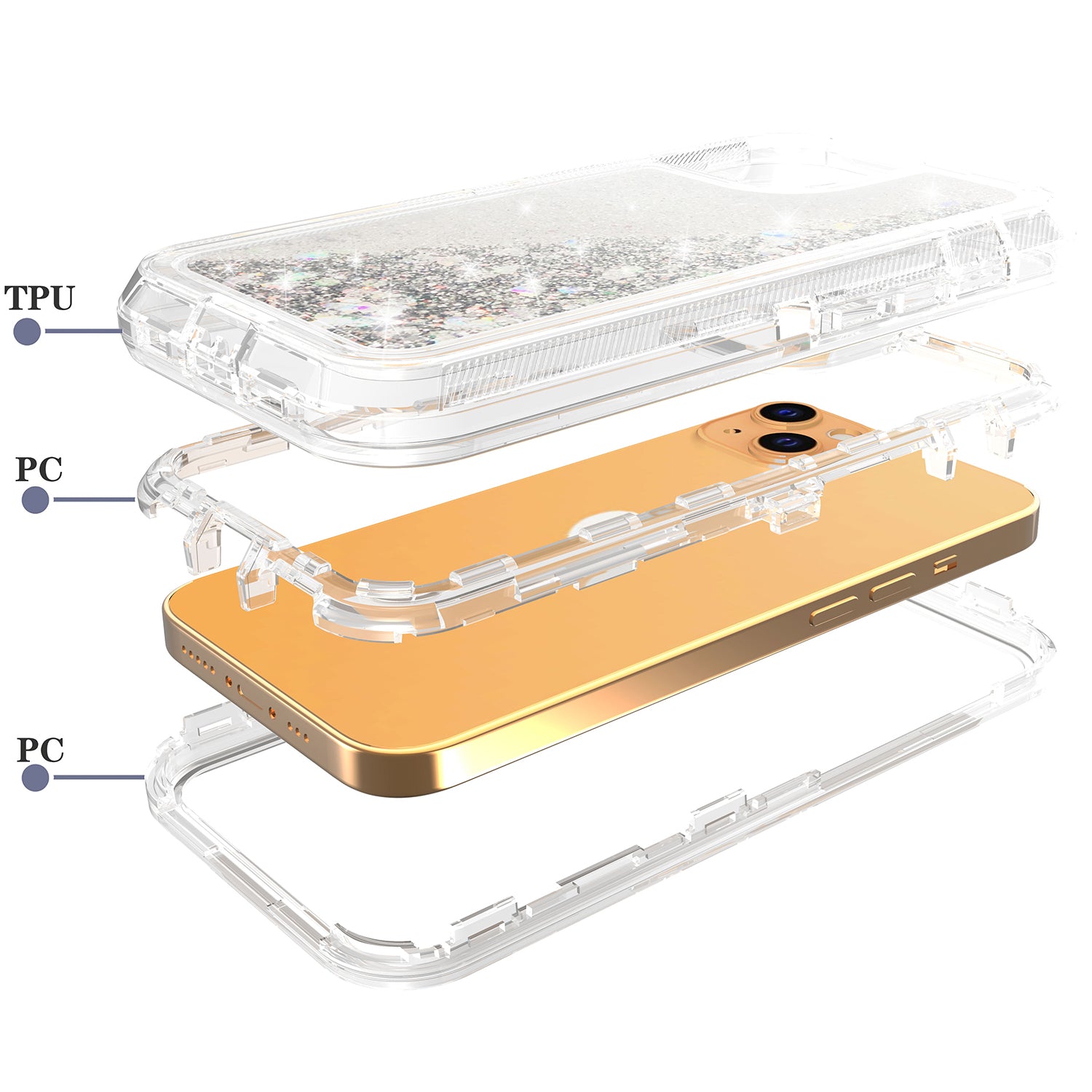 iPhone 14/13 Transparent Floating Glitter Heavy Duty Case