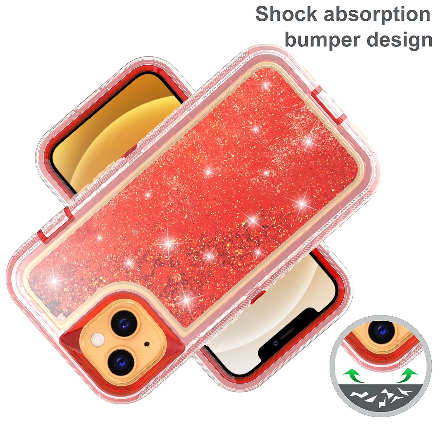 iPhone 14/13 Transparent Floating Glitter Heavy Duty Case