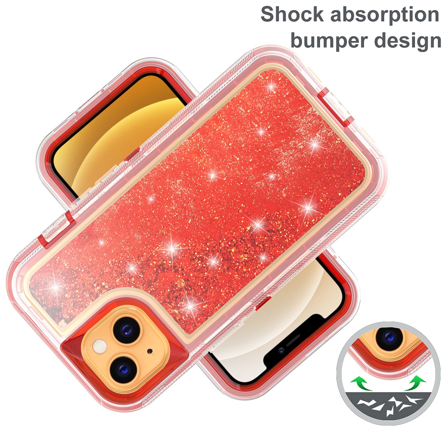 iPhone 14 Plus (6.7") Transparent Floating Glitter Heavy Duty Case