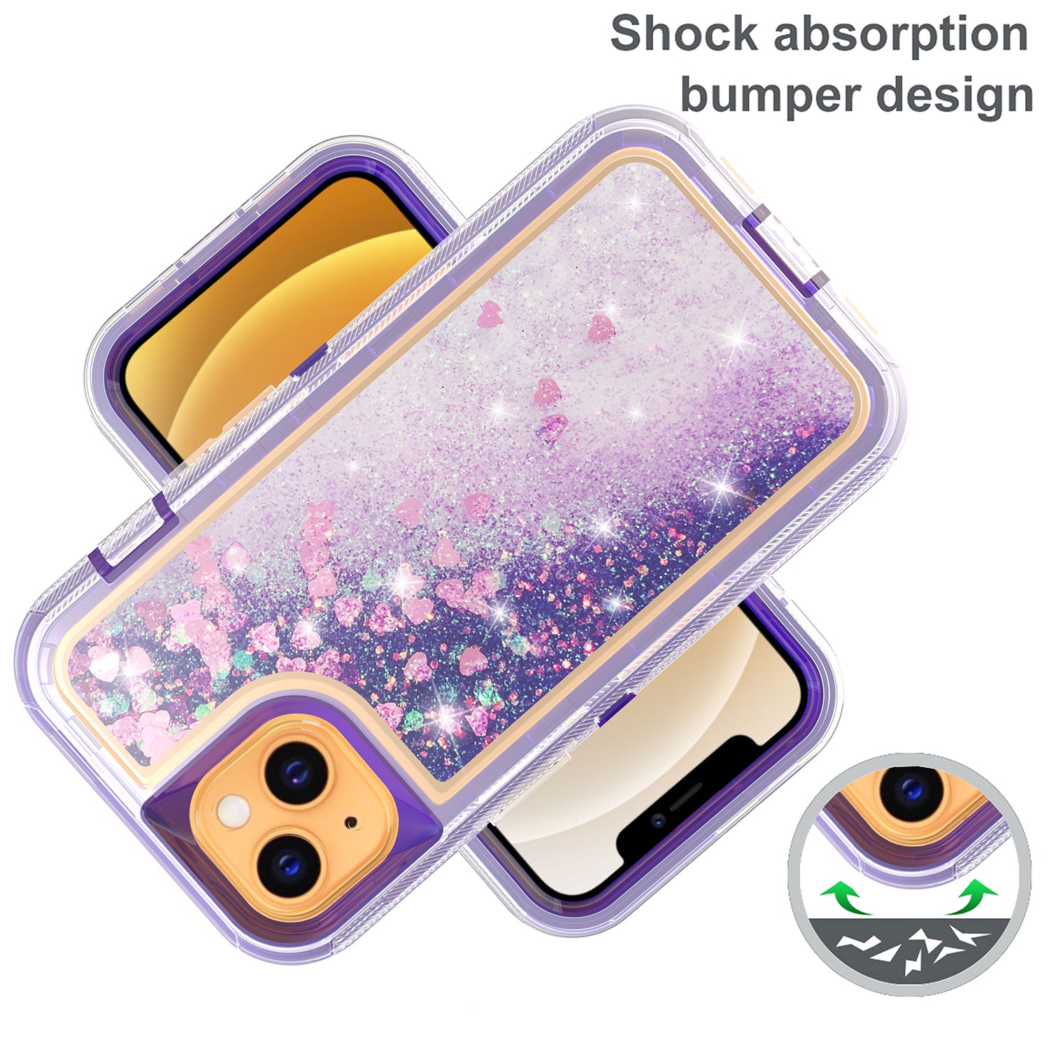 iPhone 14/13 Transparent Floating Glitter Heavy Duty Case