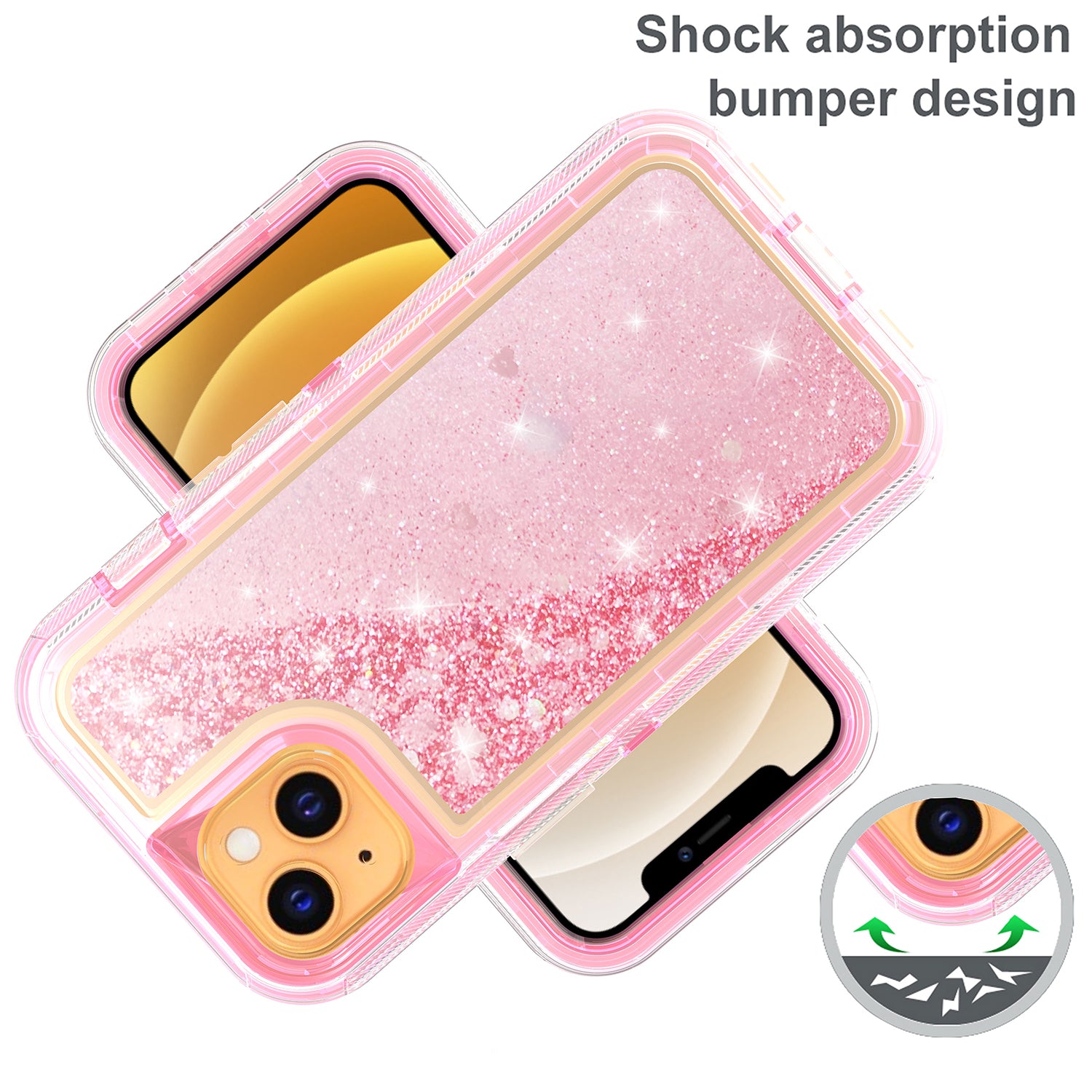 iPhone 14/13 Transparent Floating Glitter Heavy Duty Case