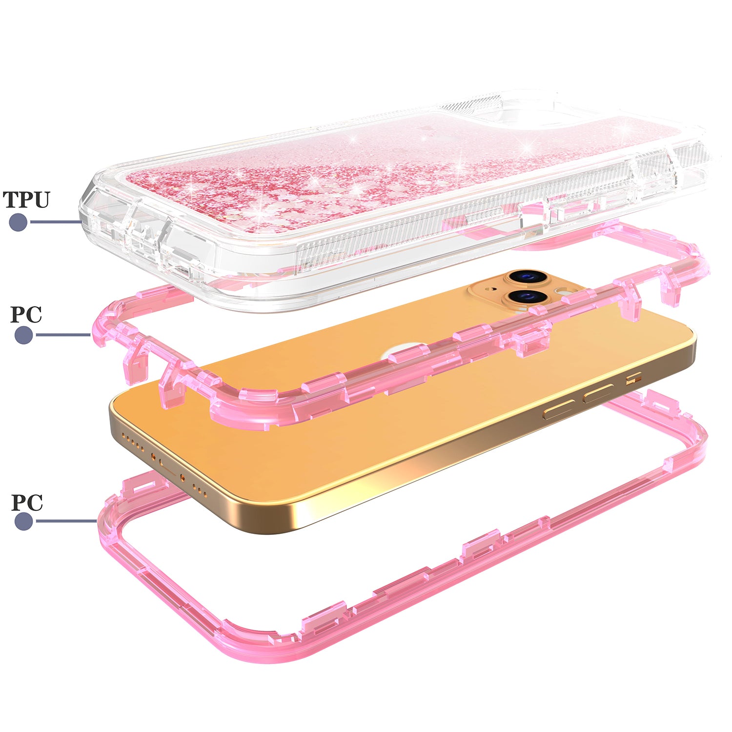 iPhone 14/13 Transparent Floating Glitter Heavy Duty Case