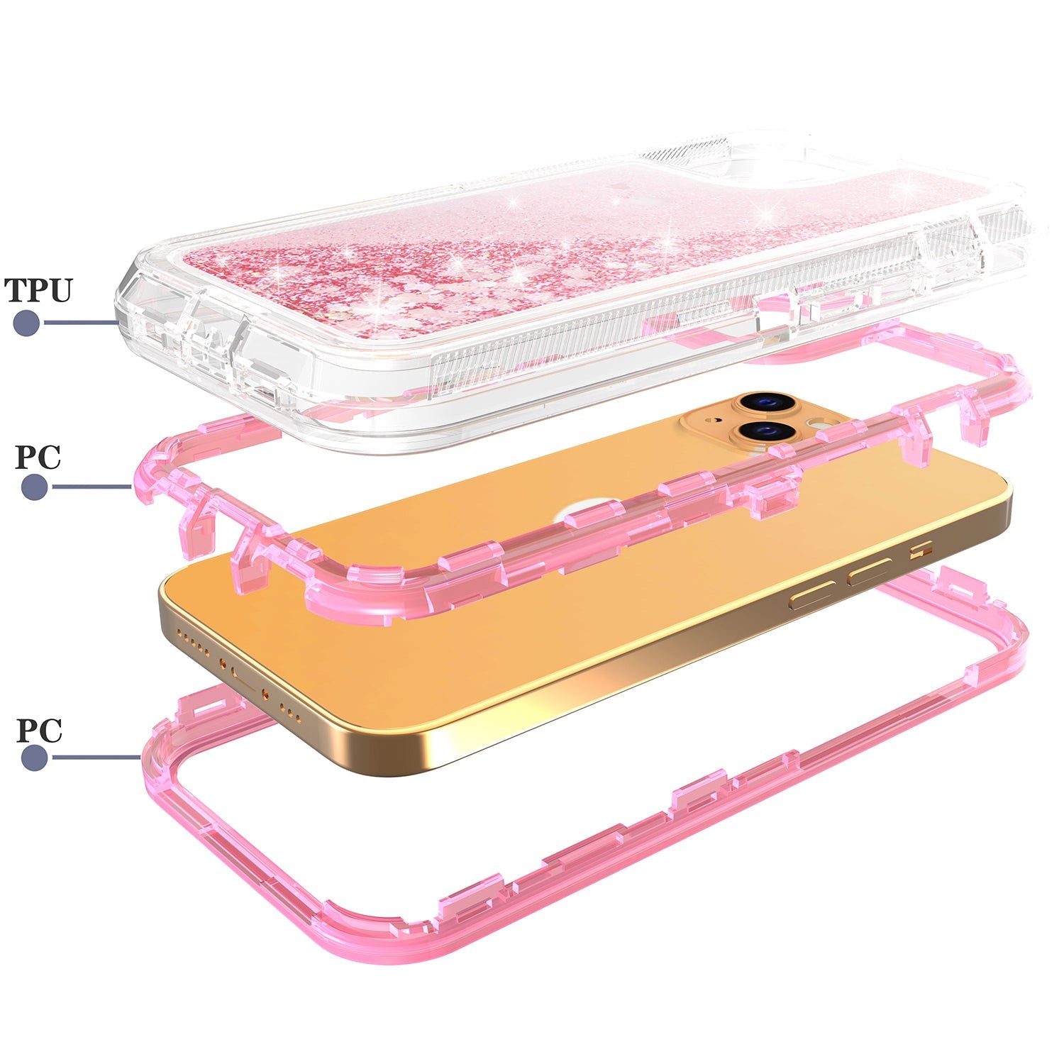 iPhone 14 Plus (6.7") Transparent Floating Glitter Heavy Duty Case