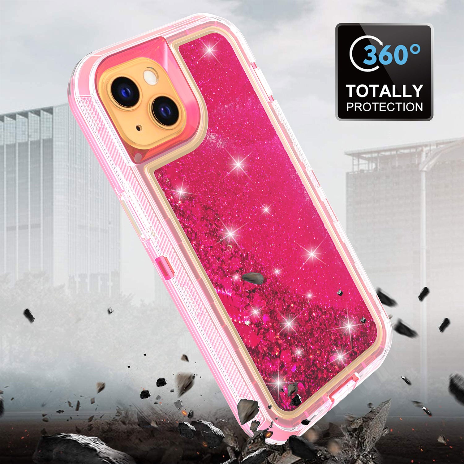 iPhone 14/13 Transparent Floating Glitter Heavy Duty Case