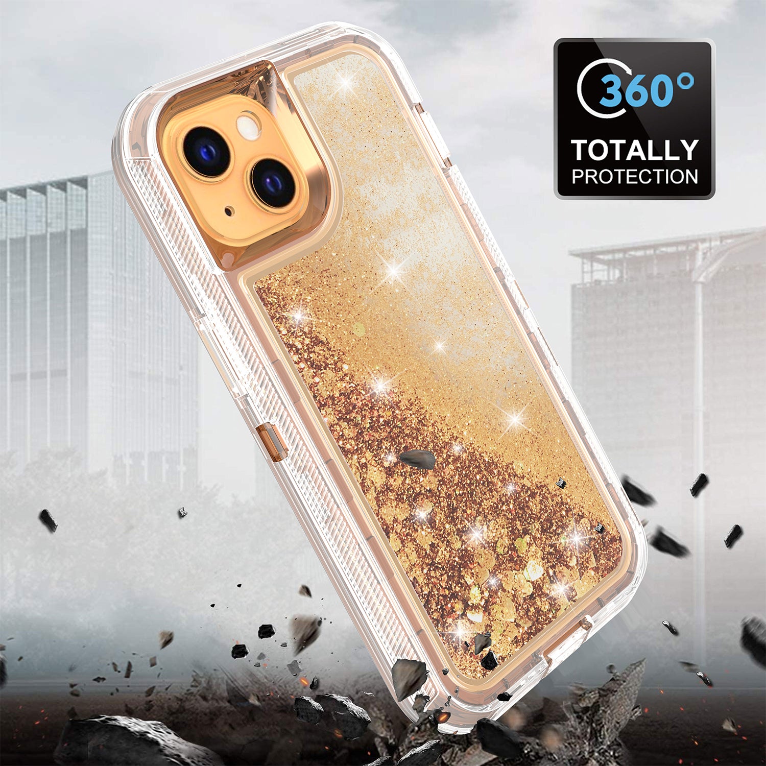 iPhone 14/13 Transparent Floating Glitter Heavy Duty Case