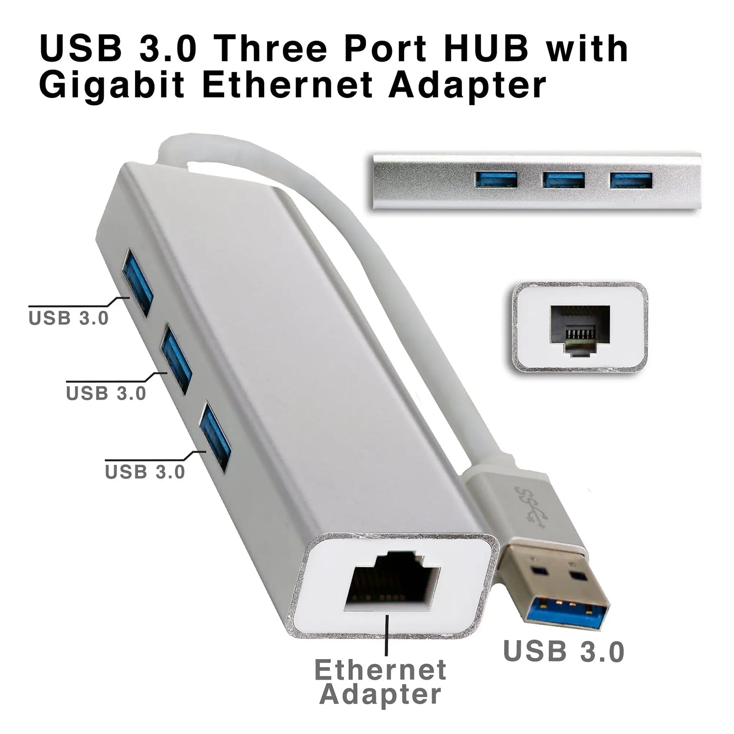 4 in 1 Three Port 3.0 HUB with Gigabit Ethernet Adapter