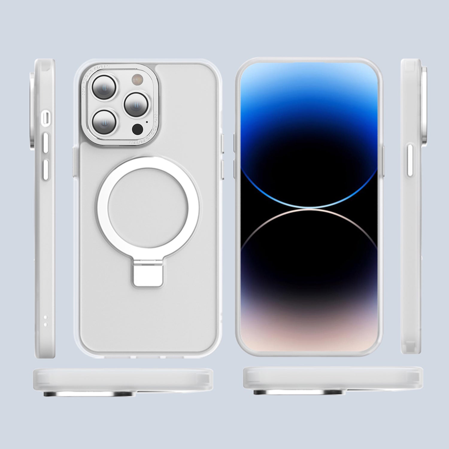 iPhone 15 Pro Max Transparent Magnetic Suction Bracket Support Wireless Charging Phone Case-Clear