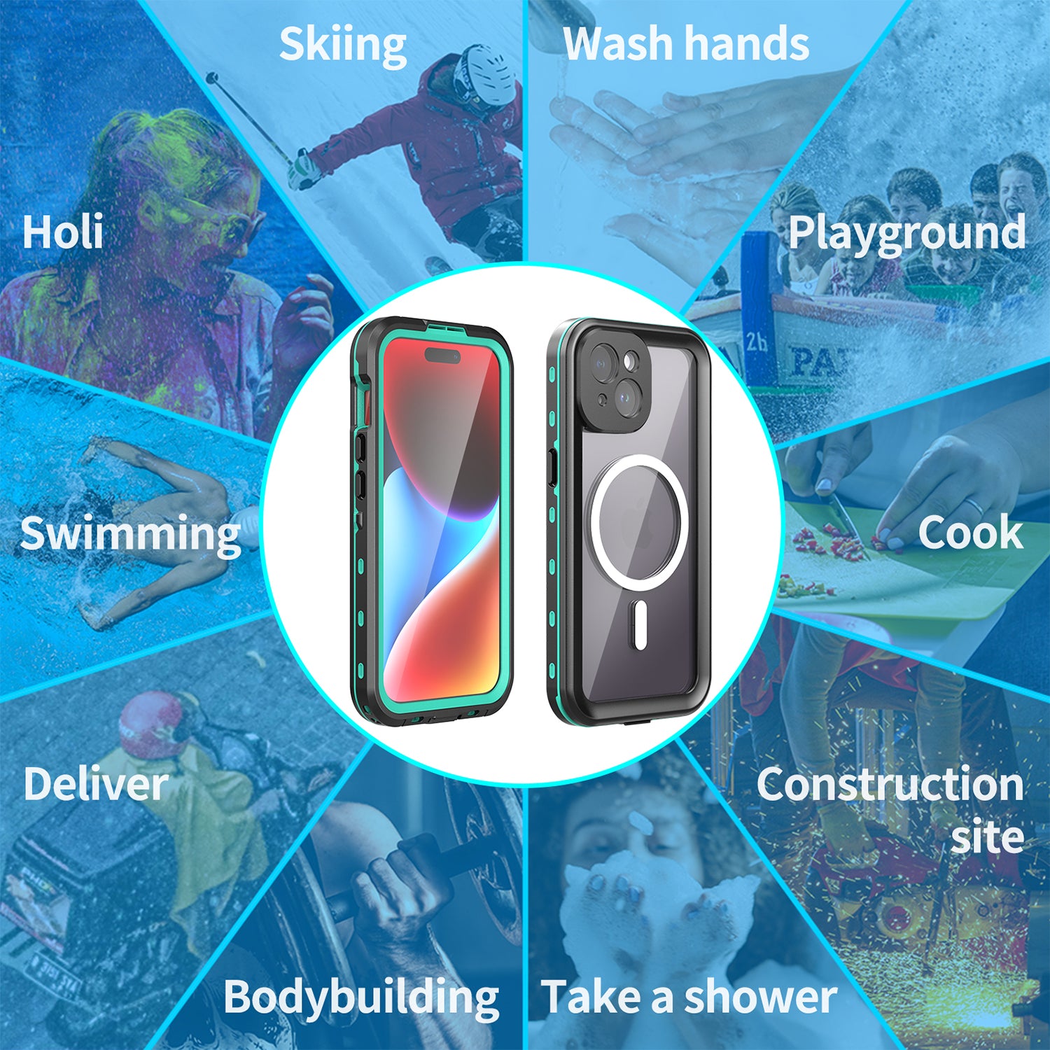 iPhone 15 360 Full Protective Waterproof Case With Built-in Screen Fingerprint Protector