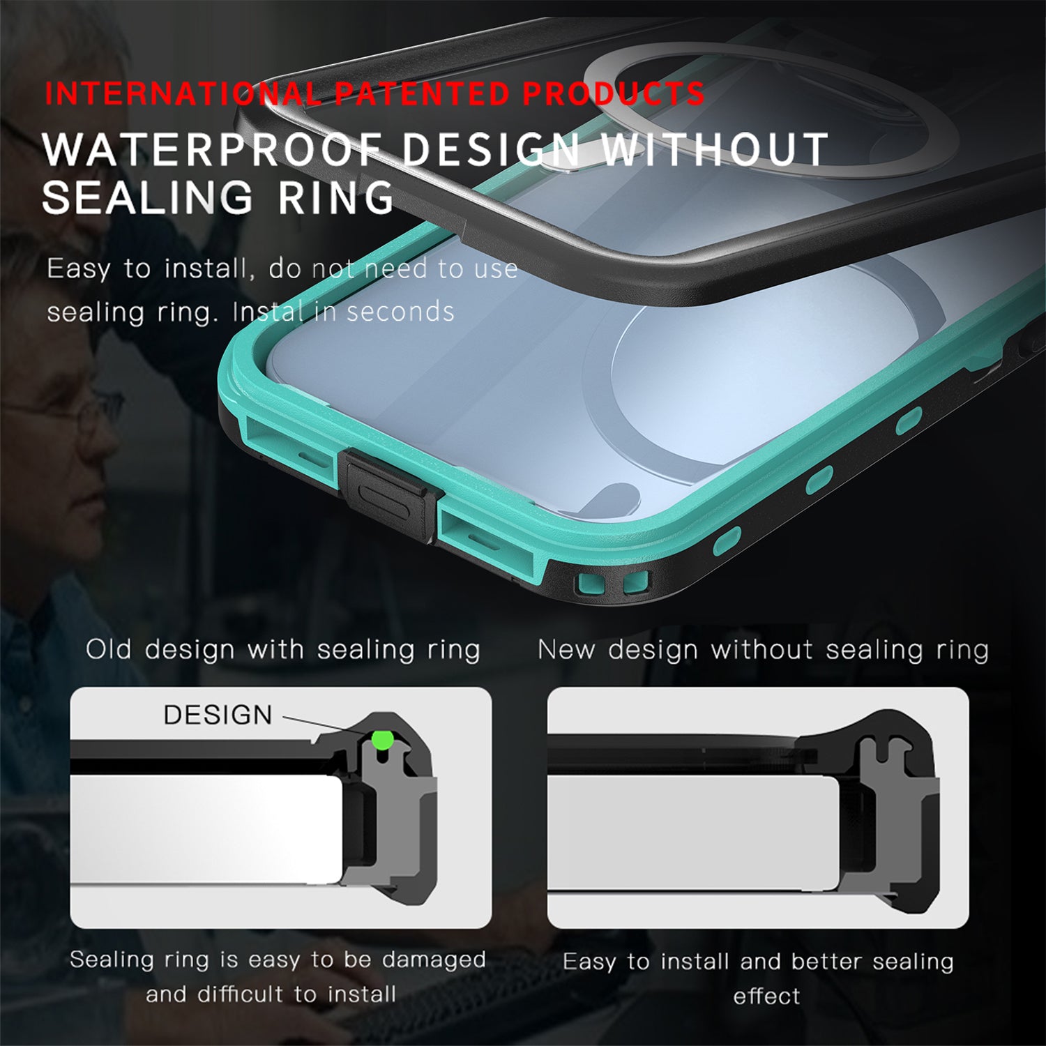 iPhone 15 360 Full Protective Waterproof Case With Built-in Screen Fingerprint Protector