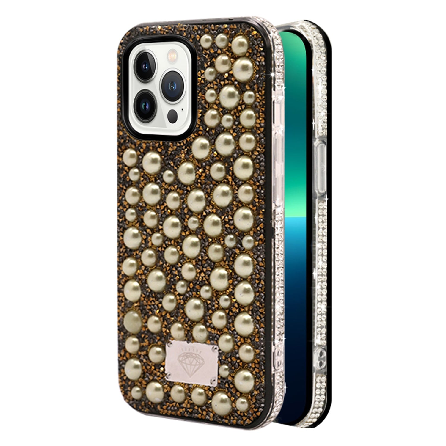 iPhone  13 Pro Diamond inlaid on both sides,color pearl case