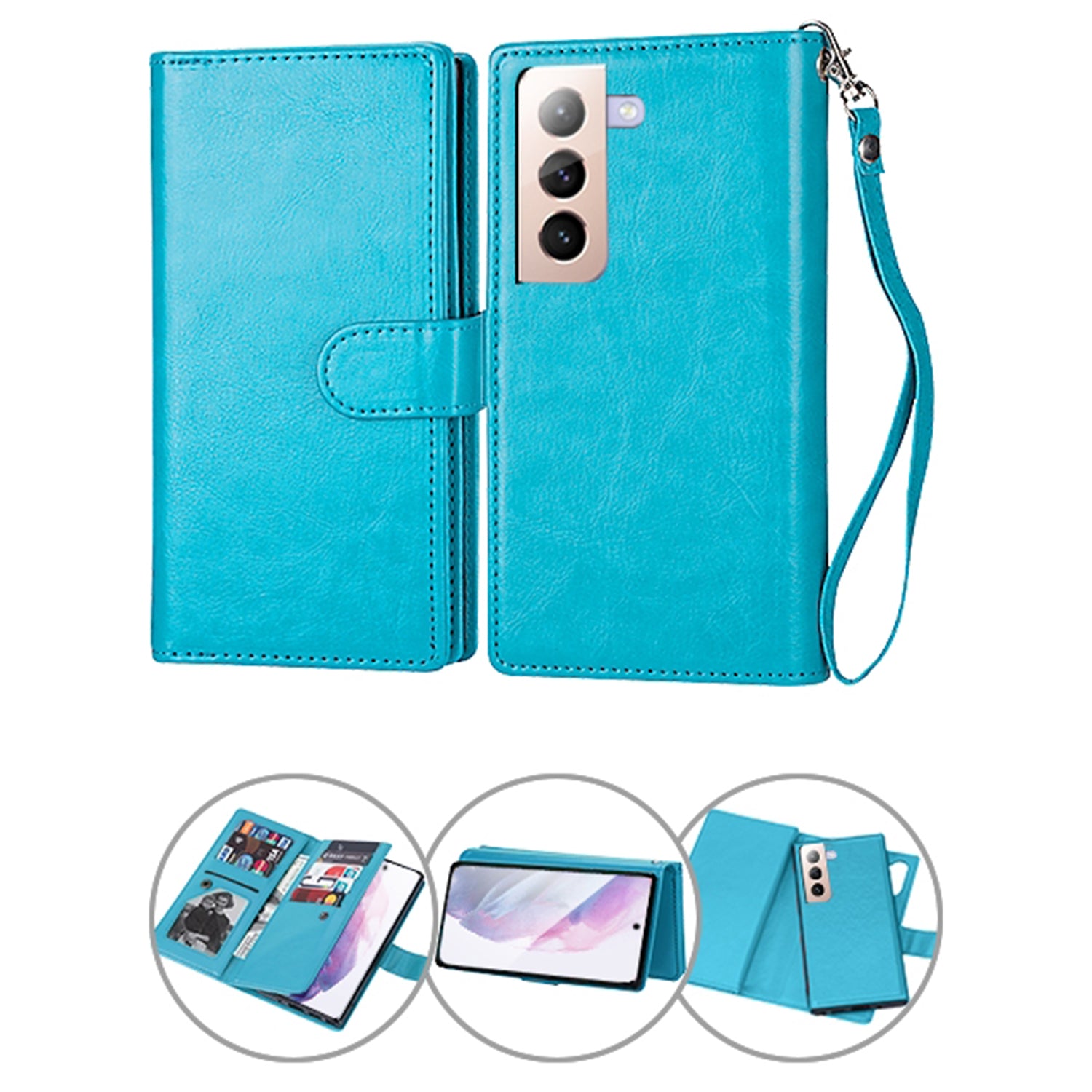 Samsung Galaxy S21 Plus 2 in 1 Leather Wallet Case With 9 Credit Card Slots and Removable Back Cover