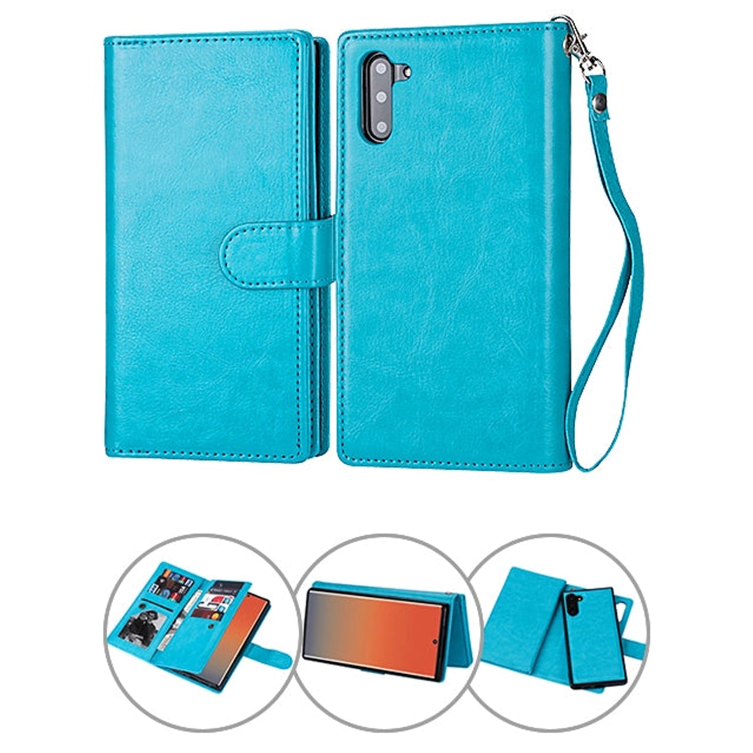 Samsung Galaxy Note 10 2 IN 1 Leather Wallet Case with 9 Credit Card Slots and Removable Back Cover