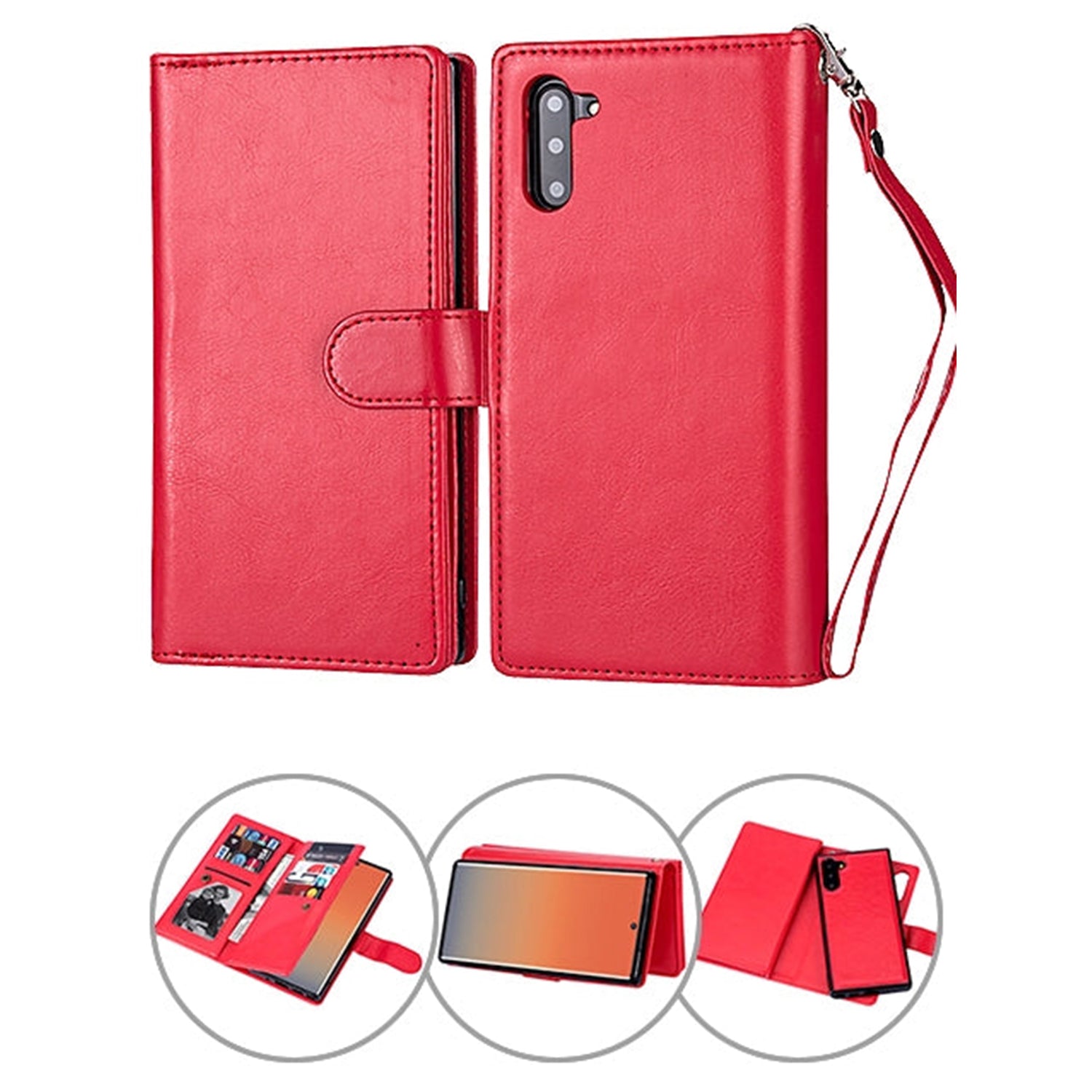 Samsung Galaxy Note 10 2 IN 1 Leather Wallet Case with 9 Credit Card Slots and Removable Back Cover