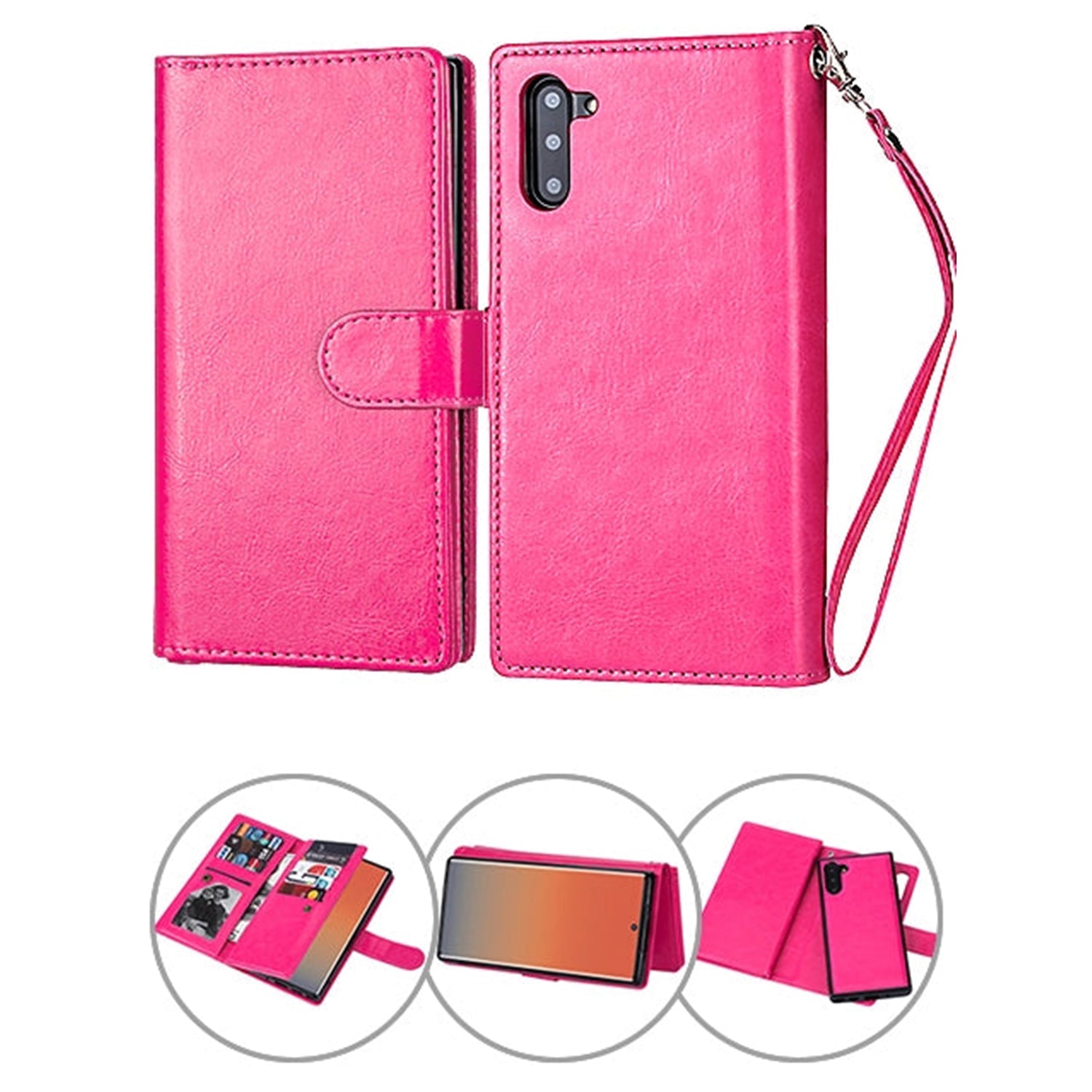 Samsung Galaxy Note 10 2 IN 1 Leather Wallet Case with 9 Credit Card Slots and Removable Back Cover