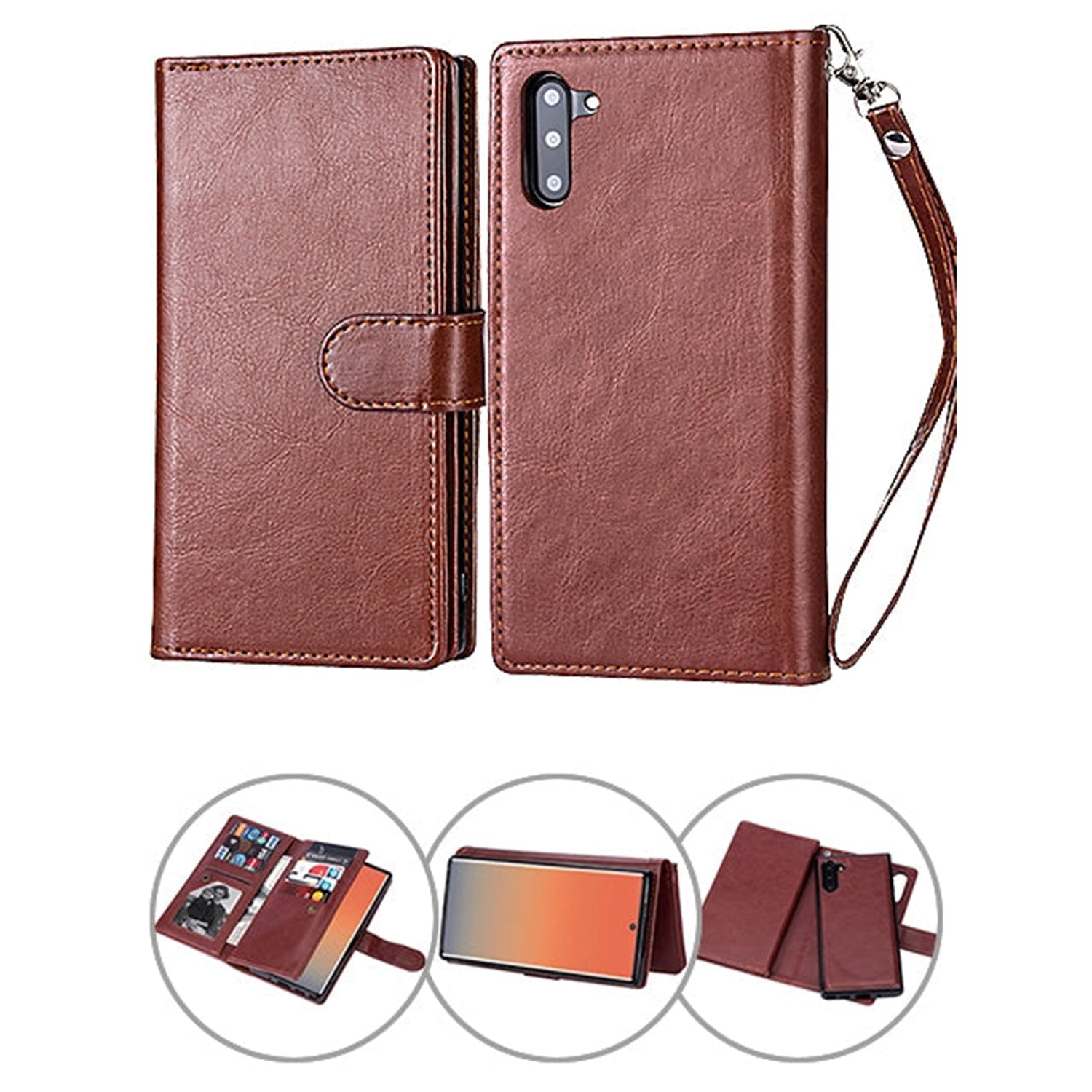 Samsung Galaxy Note 10 2 IN 1 Leather Wallet Case with 9 Credit Card Slots and Removable Back Cover