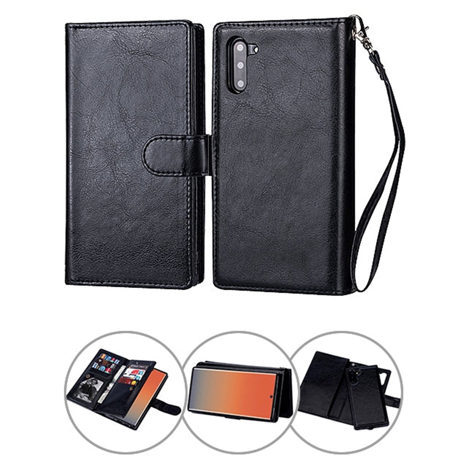 Samsung Galaxy Note 10 2 IN 1 Leather Wallet Case with 9 Credit Card Slots and Removable Back Cover