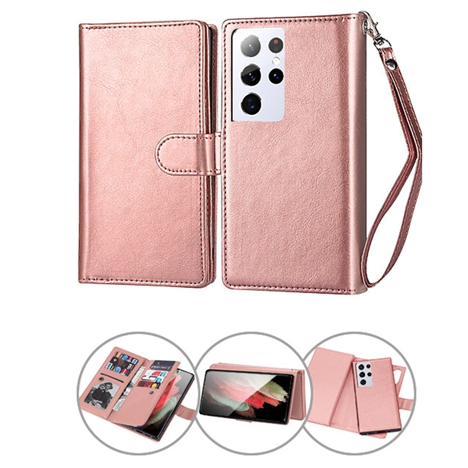 Samsung Galaxy S21 Ultra 2 in 1 Leather Wallet Case With 9 Credit Card Slots and Removable Back Cover 