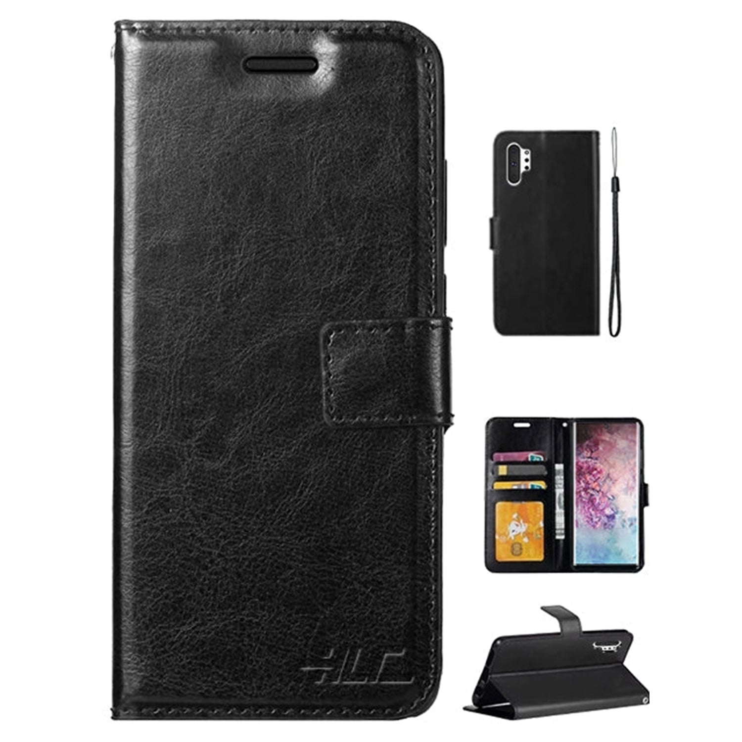 Real Plain Leather Wallet Case for Samsung Note 10 Plus