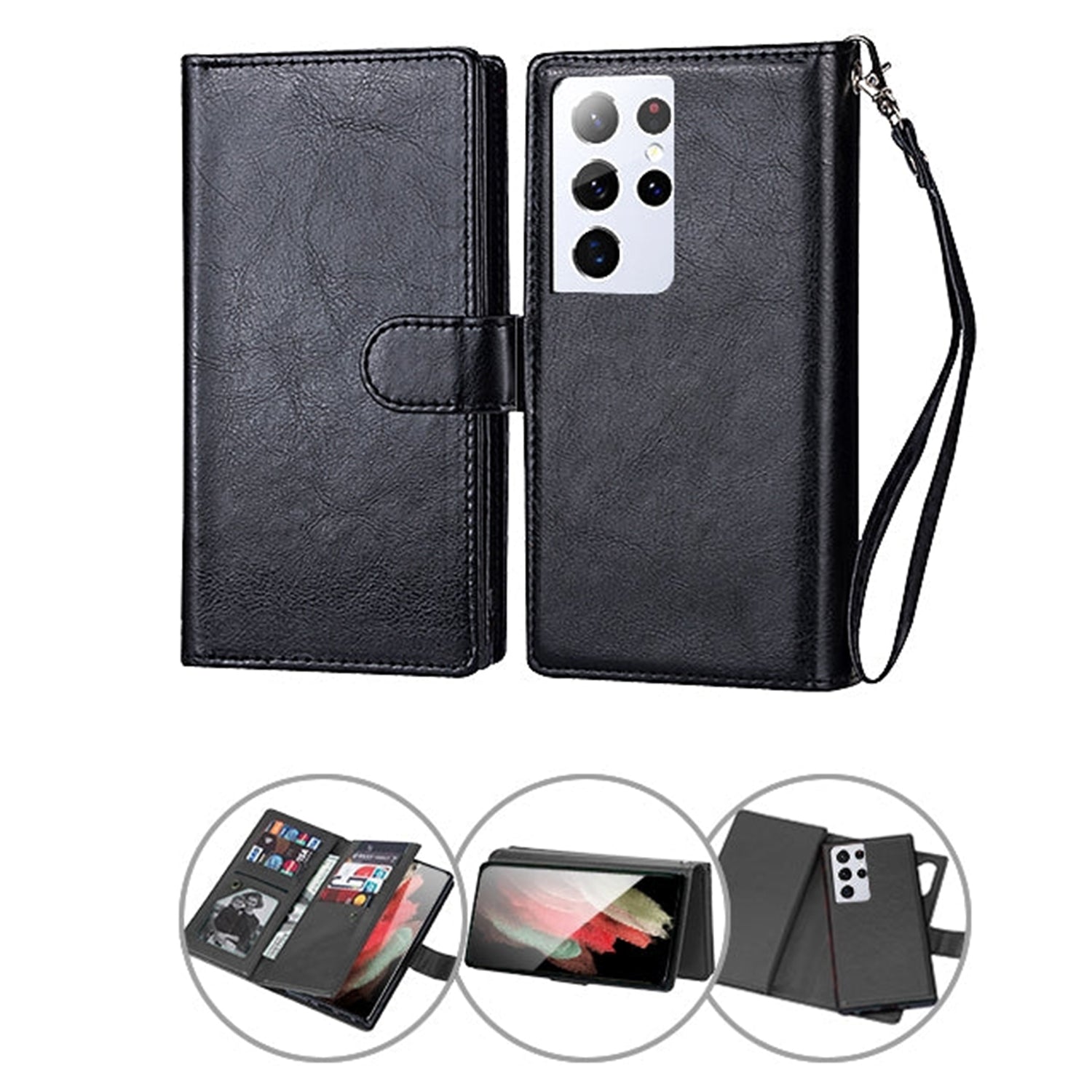 Samsung Galaxy S21 Ultra 2 in 1 Leather Wallet Case With 9 Credit Card Slots and Removable Back Cover 