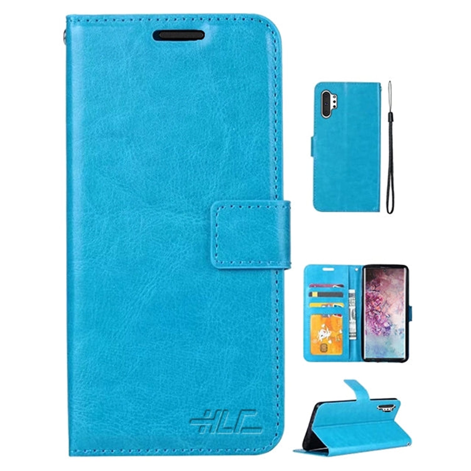 Real Plain Leather Wallet Case for Samsung Note 10 Plus