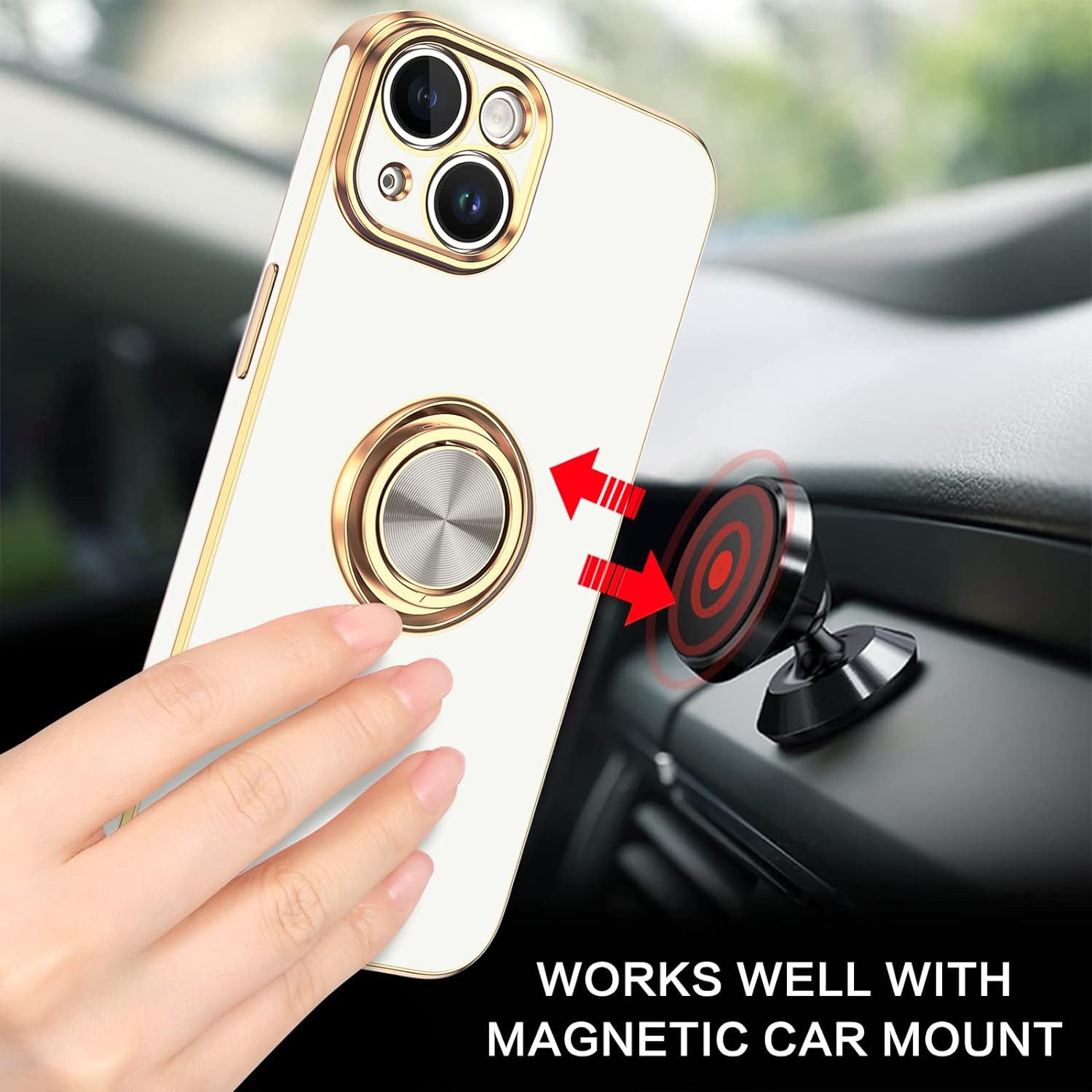 iPhone 14 Fashion Ring Magnetic GPS car mount Phone Holder Case