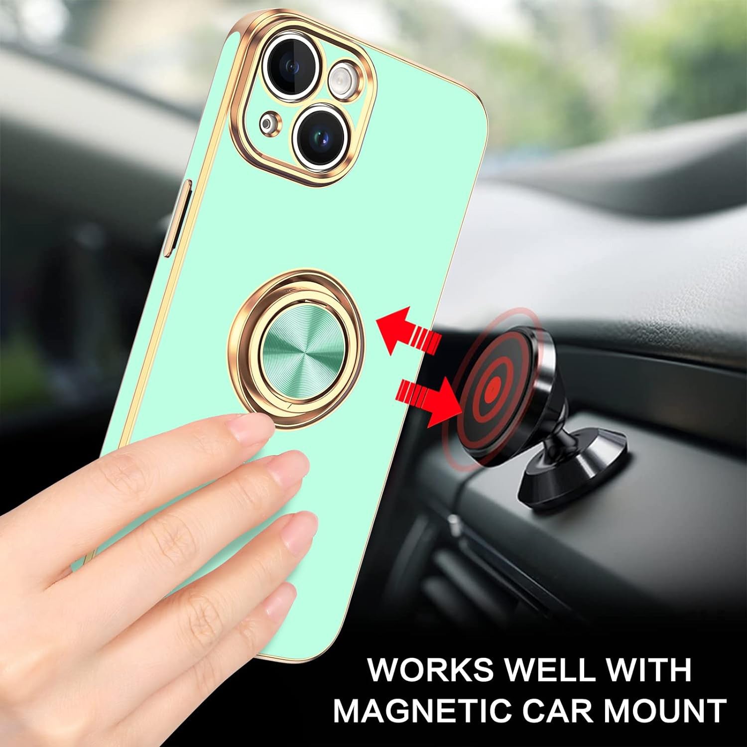 iPhone 14 Fashion Ring Magnetic GPS car mount Phone Holder Case