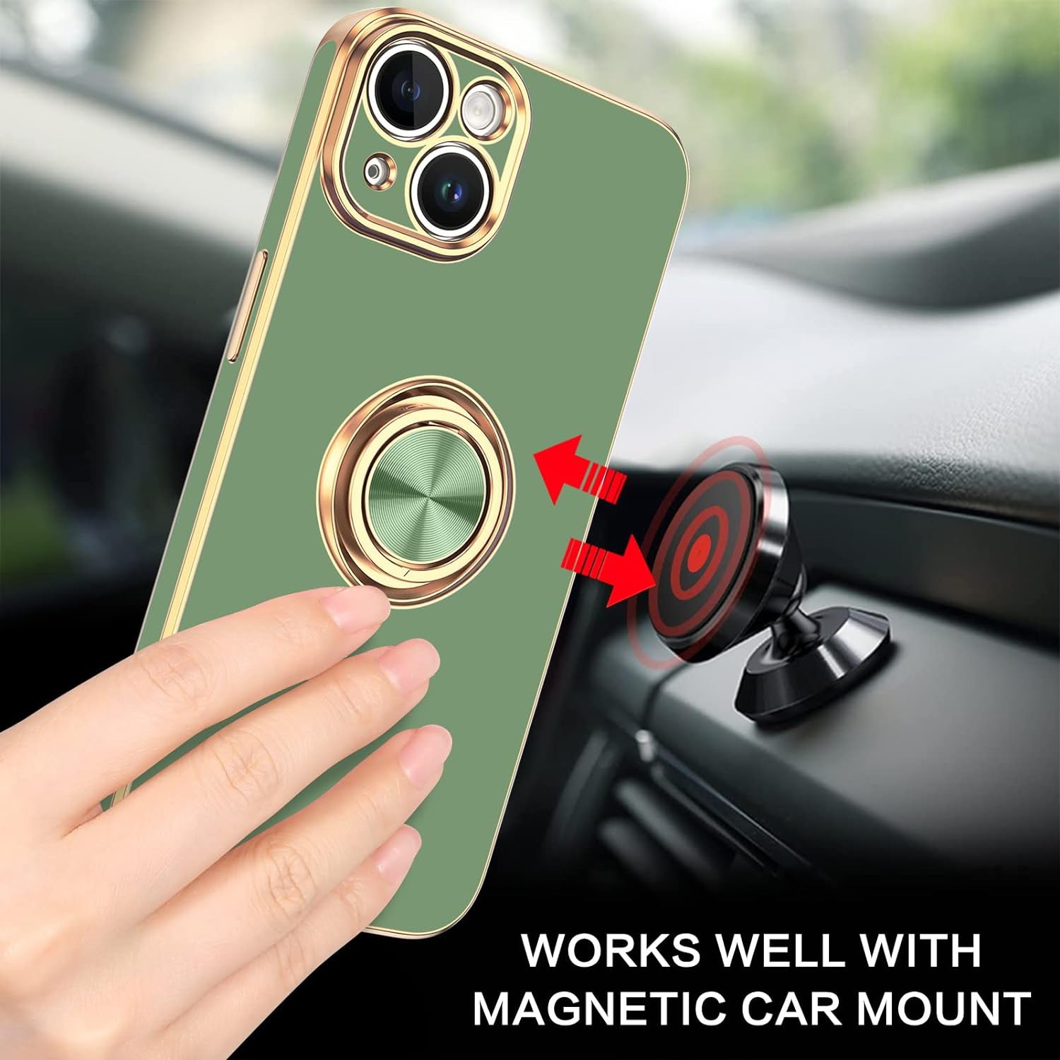 iPhone 14 Fashion Ring Magnetic GPS car mount Phone Holder Case