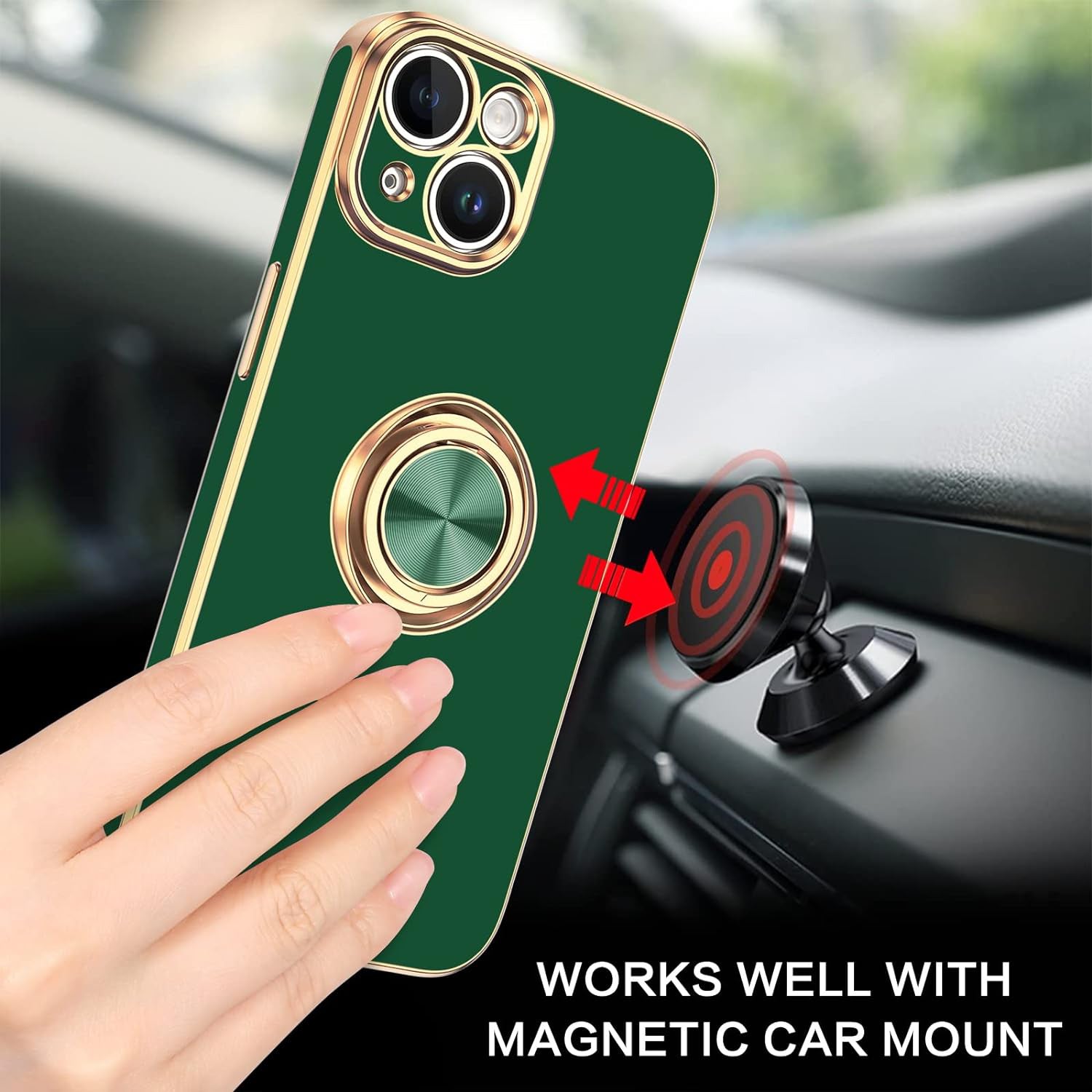 iPhone 14 Fashion Ring Magnetic GPS car mount Phone Holder Case