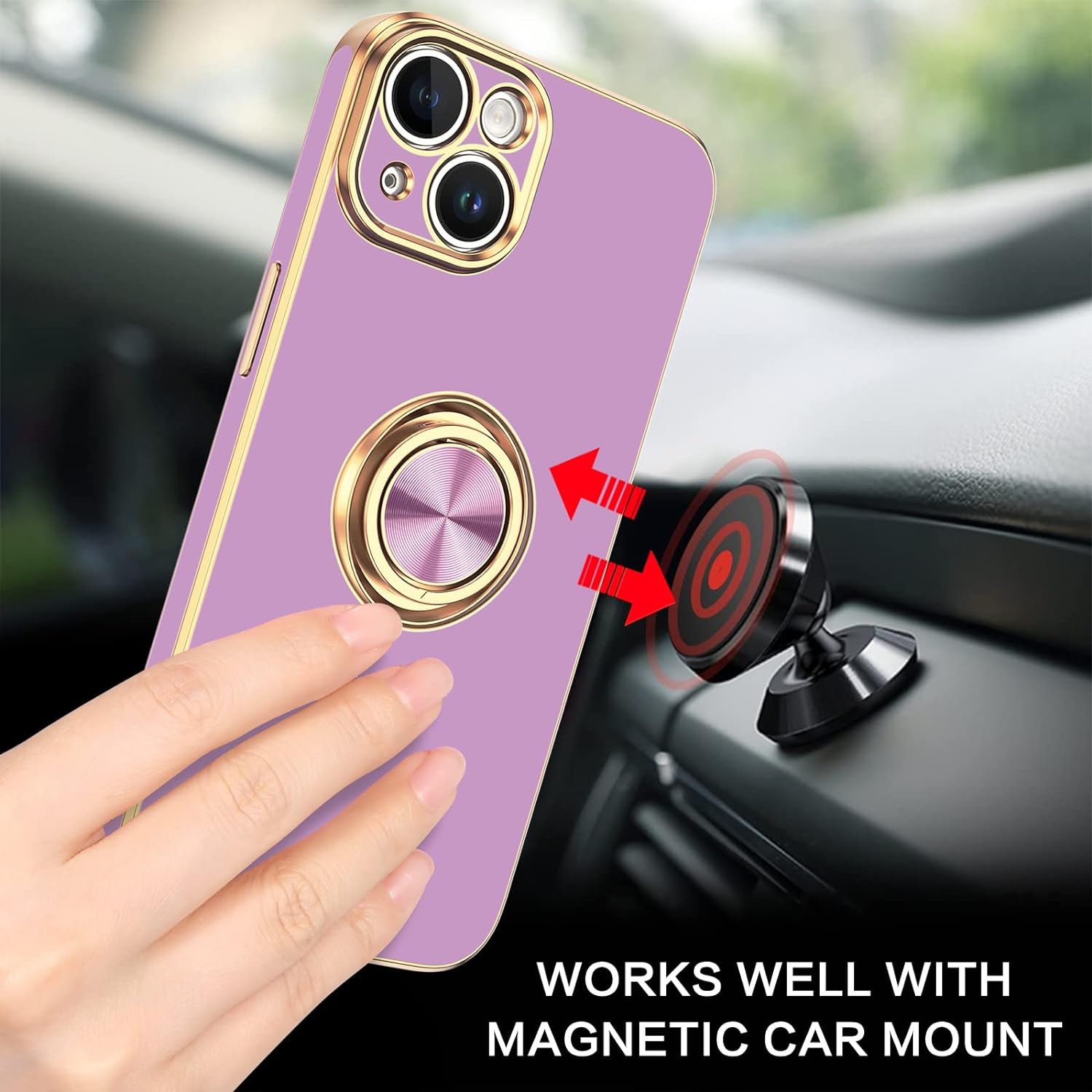 iPhone 14 Fashion Ring Magnetic GPS car mount Phone Holder Case