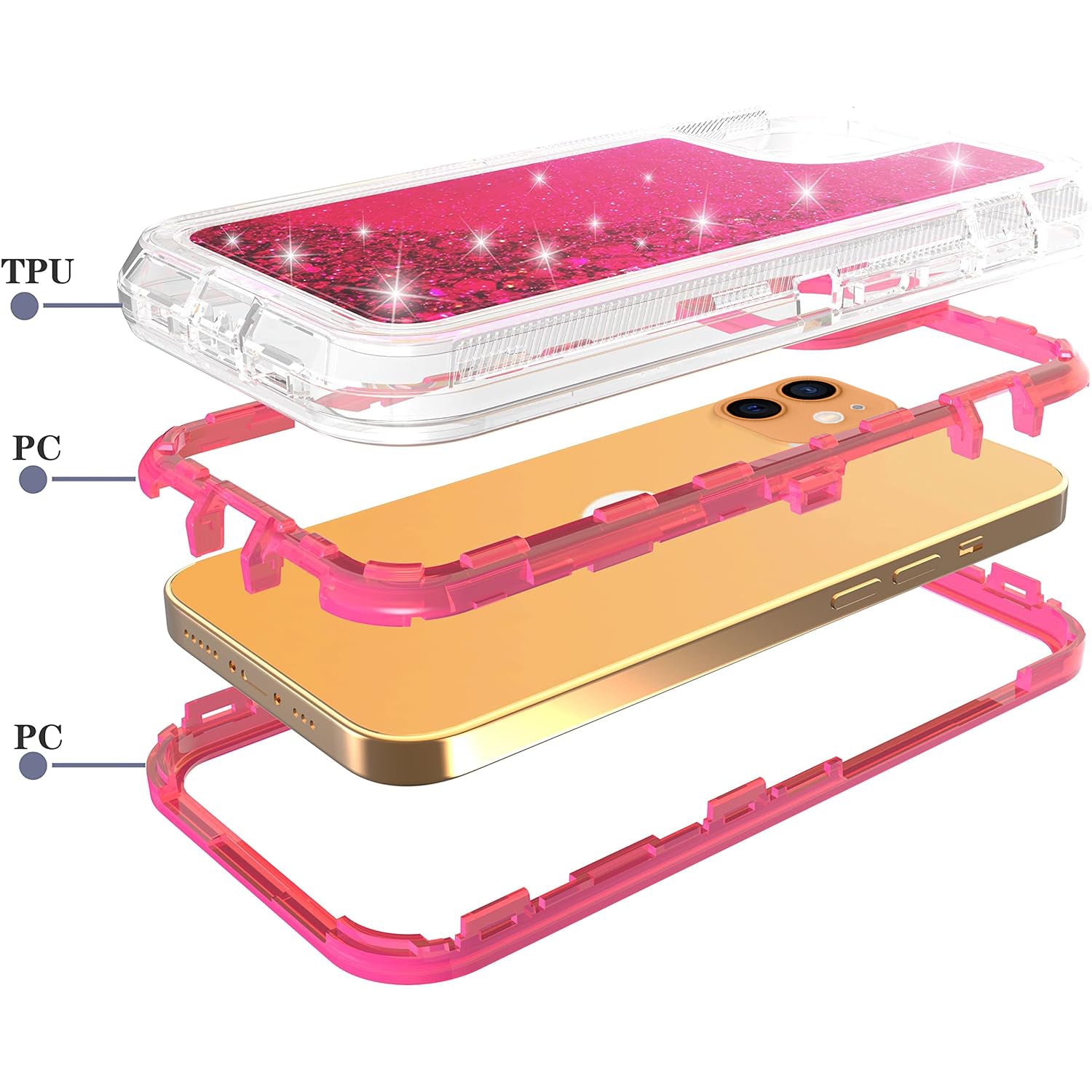 iPhone 11 (6.1") Transparent Floating Glitter Heavy Duty Case