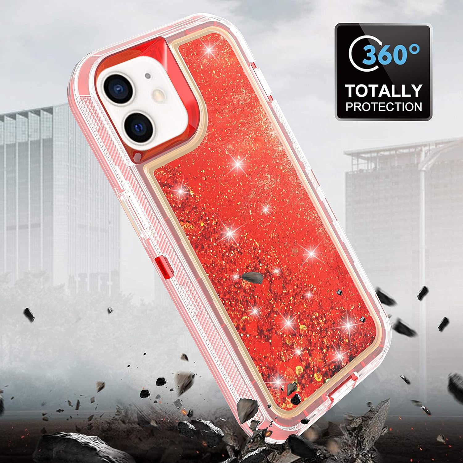 iPhone 11 (6.1") Transparent Floating Glitter Heavy Duty Case