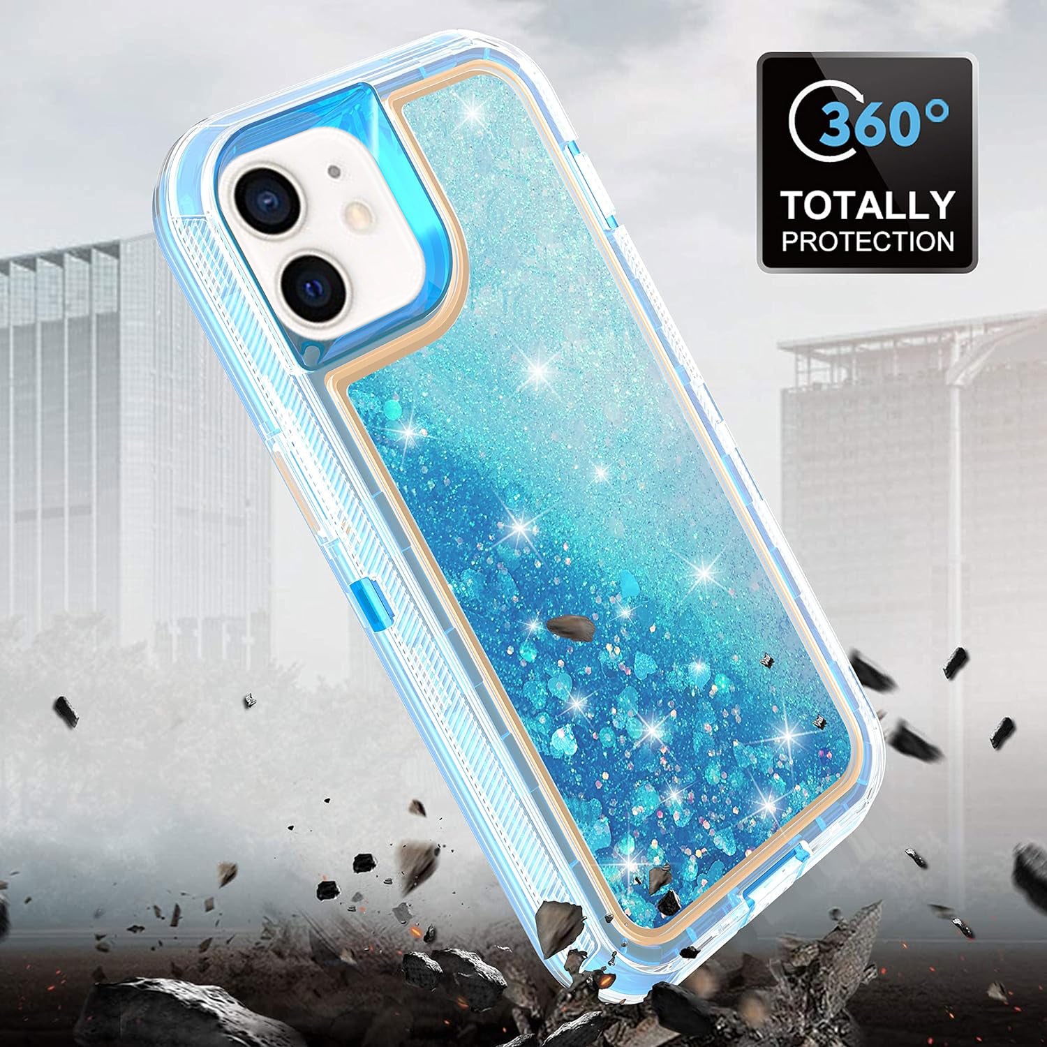 iPhone 11 (6.1") Transparent Floating Glitter Heavy Duty Case