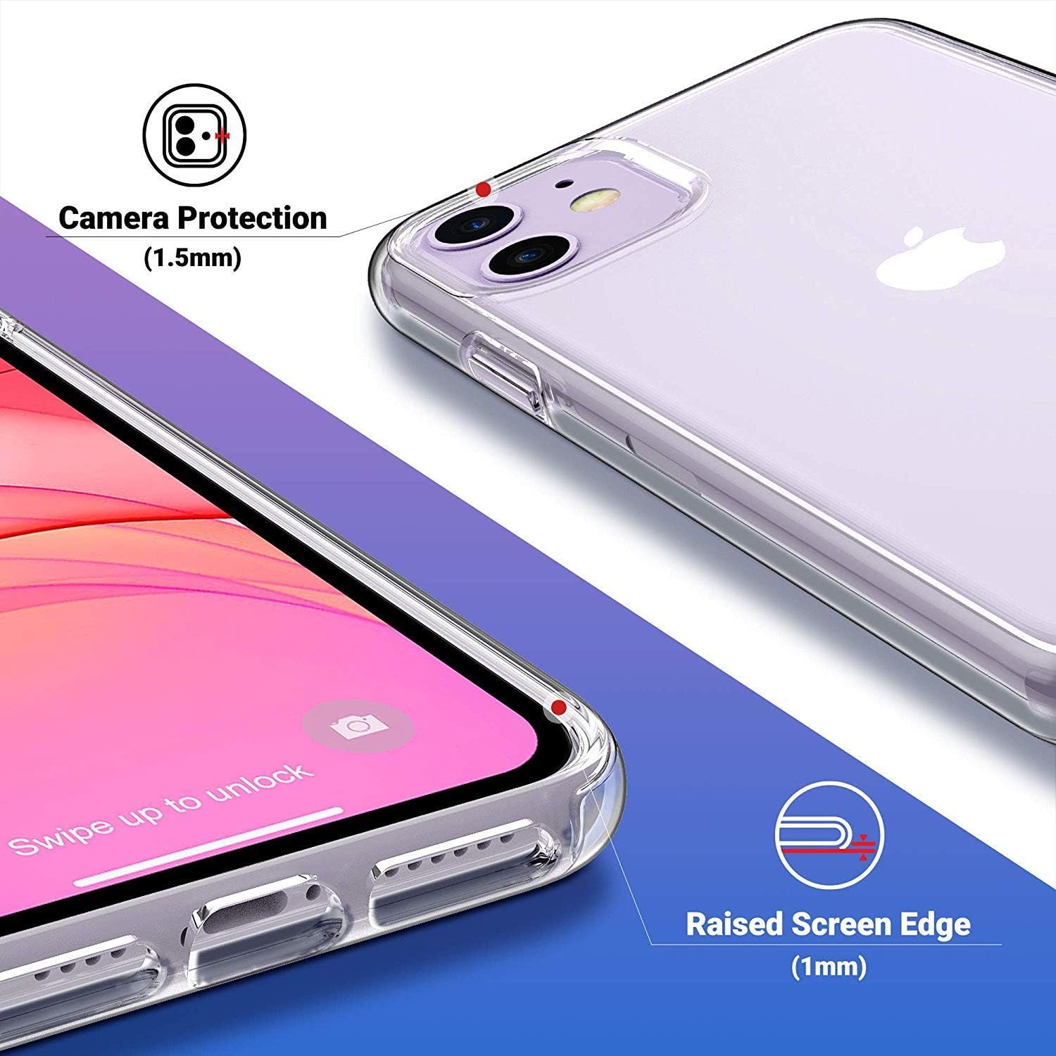 PC Bumper with TPU Back Cover Case for iPhone 11 (6.1") - Clear