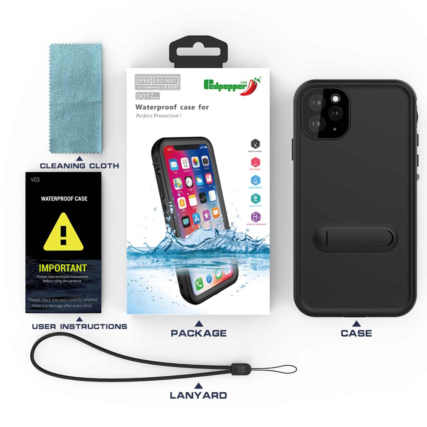 Apple iPhone 11 Pro Max (6.5") 360 Full Protective Waterproof Case with Built-in Screen Fingerprint Protector