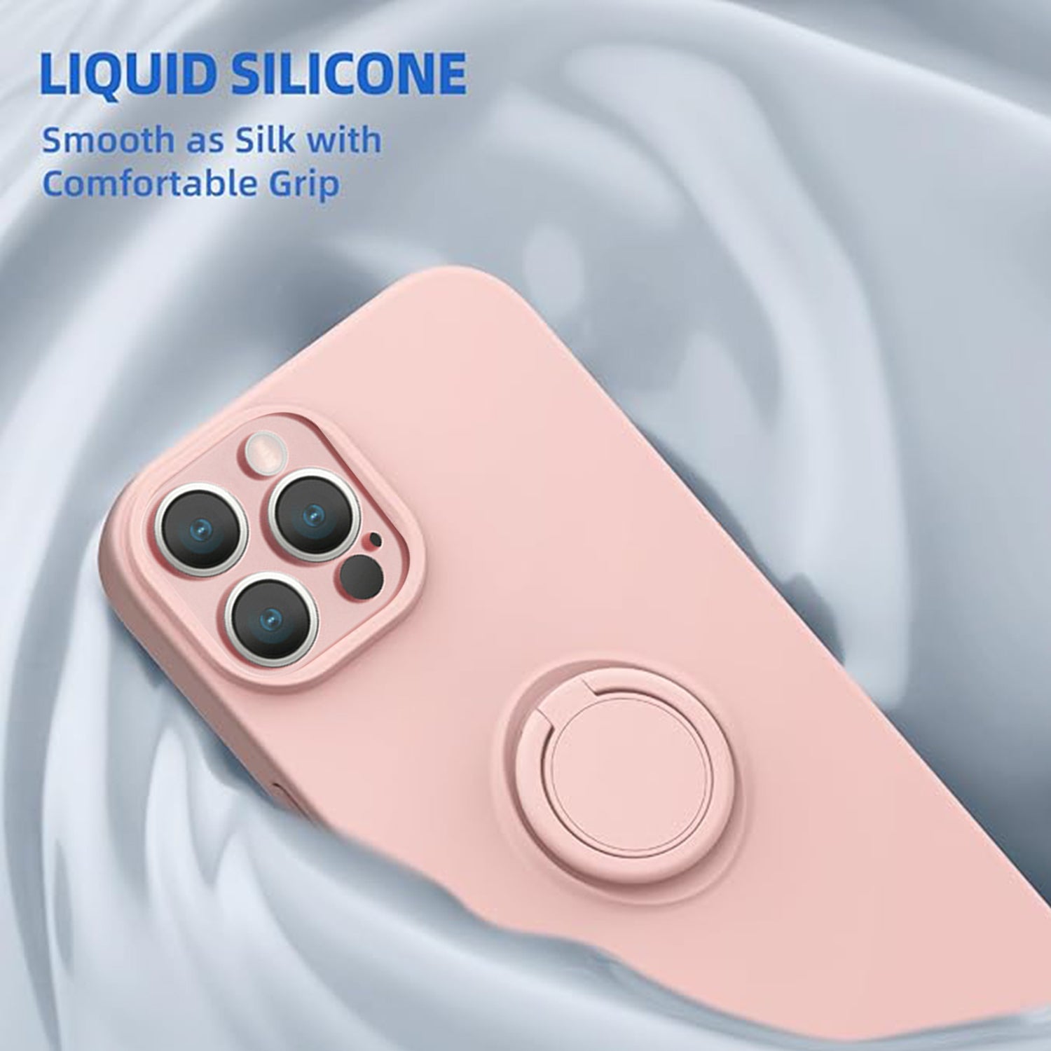 Soft Liquid Silicone Case With Stand Ring Holder For iPhone 12Pro Max (6.7")