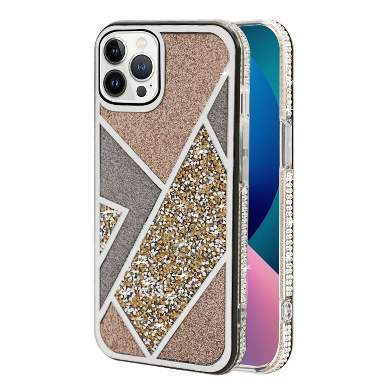 iPhone 13 Pro Max Geometric tricolor bling  case