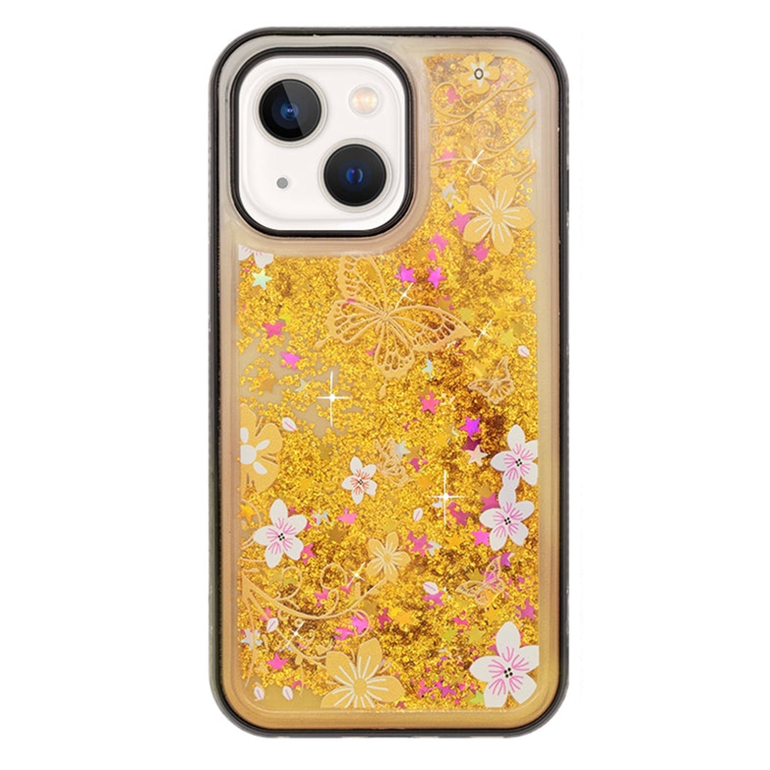 iPhone 14/13 Diamond inlaid on both sides, colorful butterfly quicksand  case