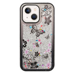 iPhone 14/13 Diamond inlaid on both sides, colorful butterfly quicksand  case