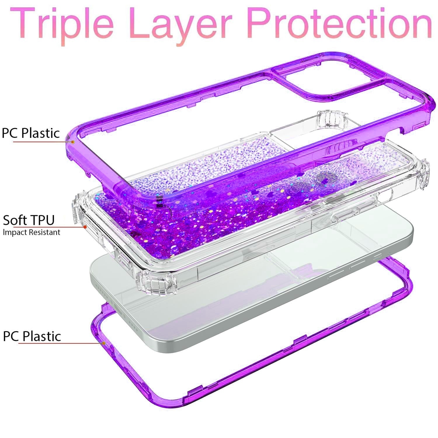 iPhone 14/13 Transparent four corner anti falling quicksand protective case