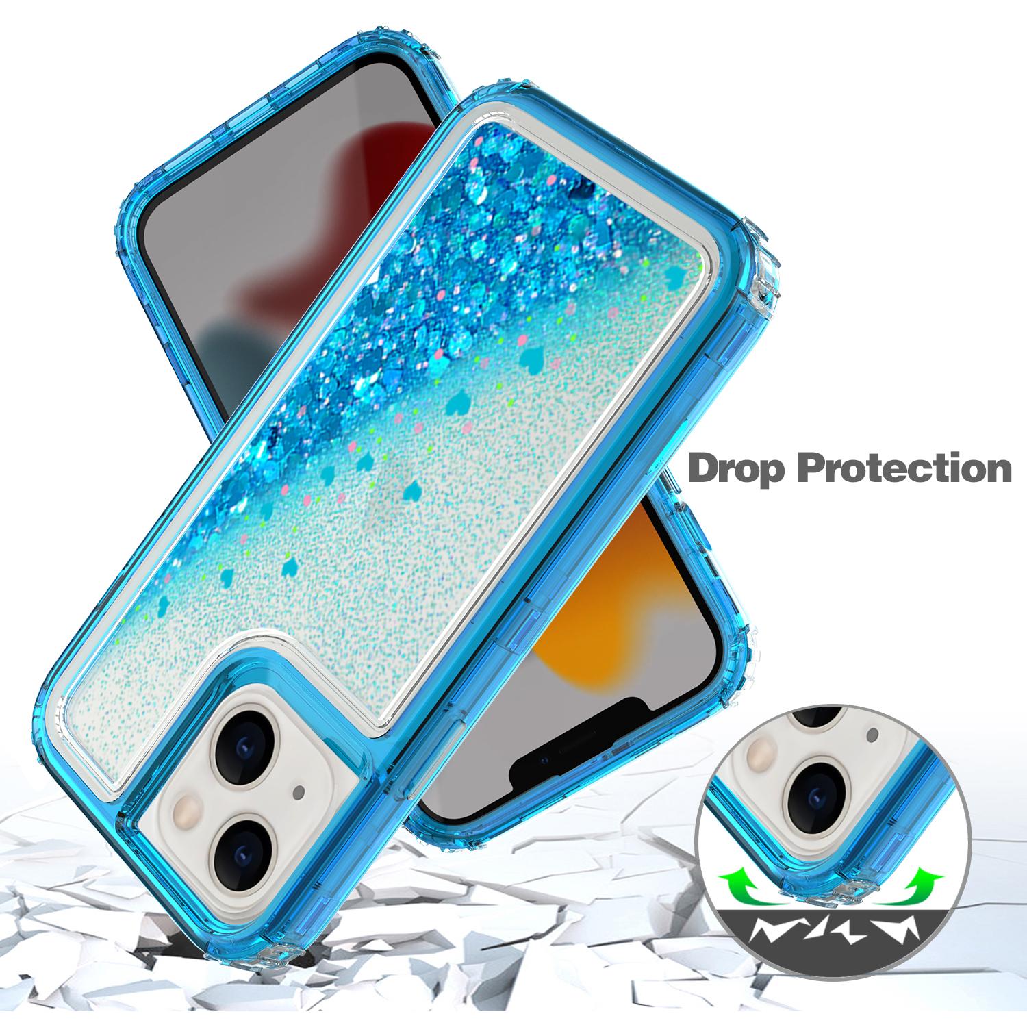 iPhone 14 Plus(6.7") Transparent four corner anti falling quicksand protective case