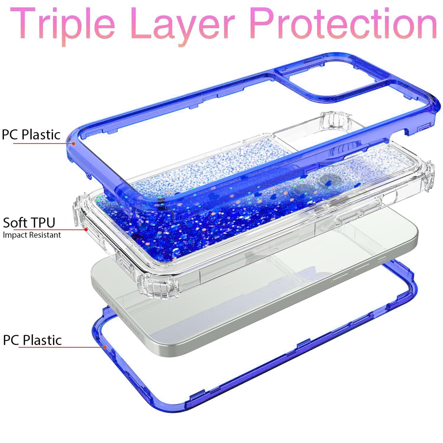 iPhone 14 Plus(6.7") Transparent four corner anti falling quicksand protective case