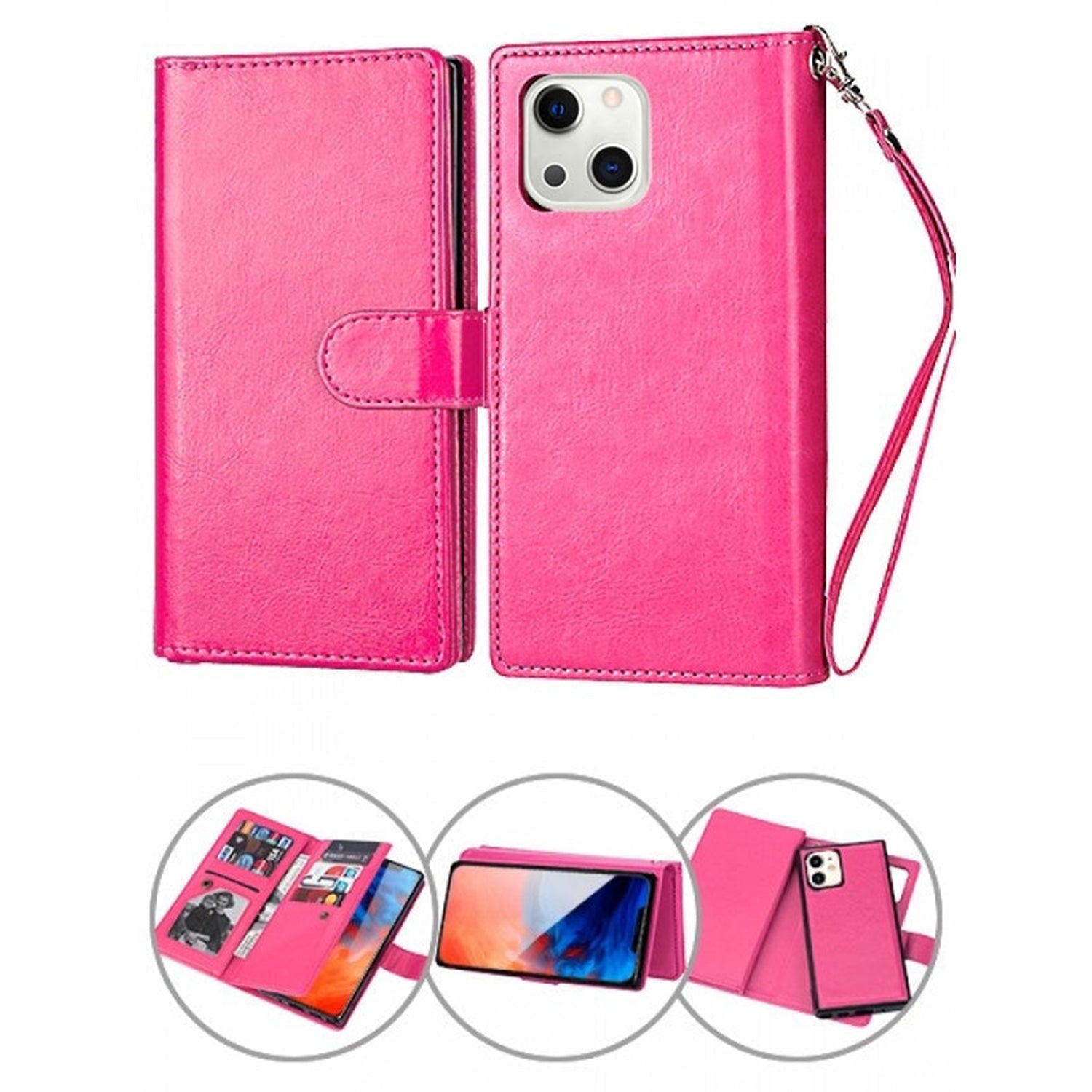 iPhone 14 Plus(6.7") 2 in 1 Leather Wallet Case With 9 Credit Card Slots and Removable Back Cover 