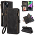 iPhone 14 Plus Retro Premium Flip Leather Cover with 9 Card Holder & Zipper Cash Pocket & Wrist Strap