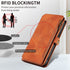 iPhone 14/13 Retro Premium Flip Leather Cover with 9 Card Holder & Zipper Cash Pocket & Wrist Strap