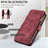 iPhone 14/13 Retro Premium Flip Leather Cover with 9 Card Holder & Zipper Cash Pocket & Wrist Strap