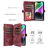 iPhone 14/13 Retro Premium Flip Leather Cover with 9 Card Holder & Zipper Cash Pocket & Wrist Strap